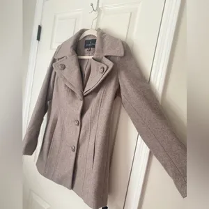 London Fog Wool Blend Pea Coat Women’s XS Taupe Lined Classic Winter Jacket thumbnail 6