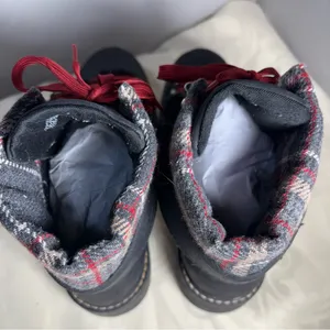 No Boundaries Black Lace-Up Boots with Red Laces and Plaid Cuff thumbnail 7