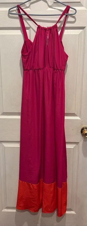 Old Navy Womens Large Pink Orange Colorblock Halter Maxi Dress Festival Boho‎ thumbnail 1