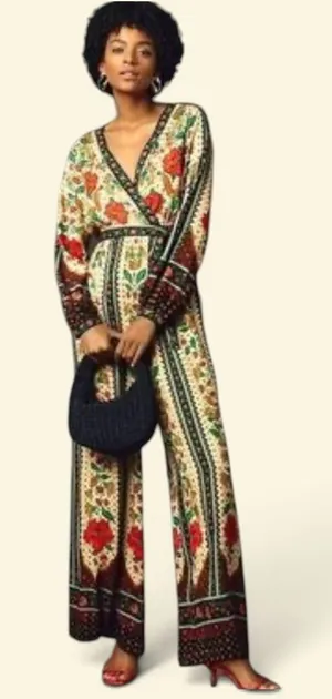 Farm Rio x New Anthropologie Cotton Boho Floral Jumpsuit Long Sleeve S-S thumbnail 1