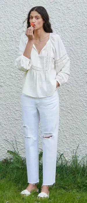 Madewell perfect vintage straight stretch jeans tile white ripped knee 25 thumbnail 1