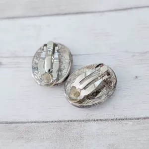 Vintage Clip On Earrings Dusky Pinkish Tone Oval thumbnail 6