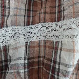 Kimchi Blue Brown Plaid Lace Ribbon Bow Puff Sleeve Cropped Milkmaid Top Size S thumbnail 4