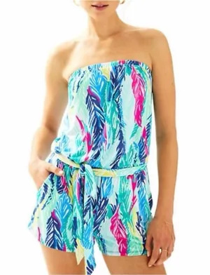 Lilly Pulitzer Multicolor Feather Print Sleeveless Romper Women’s Medium thumbnail 1