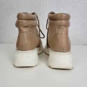 Jane Quilted Just Fab Womens Boots Sz 7‎ Brown Ankle Cut Lace-Up Platform Heels thumbnail 6