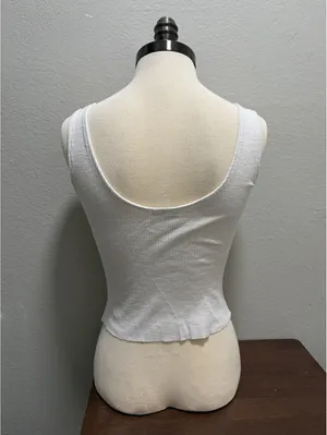 Cotton On Cropped Ribbed Henley Tank Top White S Boho Y2K thumbnail 3