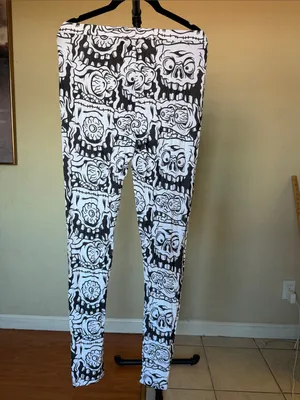 NWT White & Black Melting Monsters Leggings size L‎ thumbnail 5