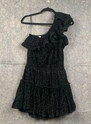 Buddy Love Womens Size Small One Shoulder Ruffle Dress animal print velvet black thumbnail 1