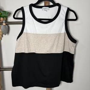 Evereve Colorblock Tank Top White Tan Black Sleeveless Women's XL thumbnail 3