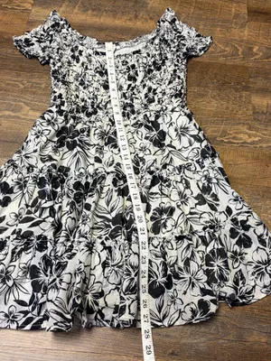 American Eagle Women Medium Black Cream Floral Smocked Tiered Cotton Mini Dress thumbnail 6