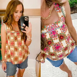 NWT $108 Anthropologie x Let Me Be Cotton Ruffled Square Neck Pullover Tank S thumbnail 2