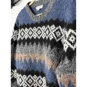 Evereve Fair Isle Fuzzy Knit Sweater Blue Gray Black Nordic Cozy Winter M thumbnail 5