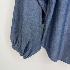 Outerknown Button Front Blouse Small Blue Chambray Coastal Boho Sustainable Top thumbnail 7