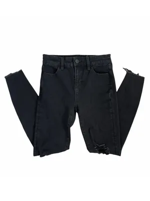 American Eagle Dream Jean Hi-Rise Jegging Distressed Raw Hem Black Skinny Jeans thumbnail 2