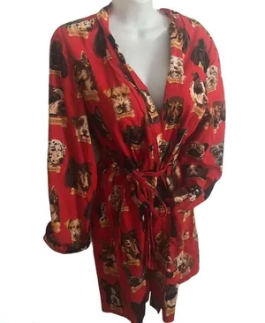 Nick & Nora Dog Milk Bone Belted Shortie Robe Red Sz. S Dog Lovers Favorite thumbnail 2