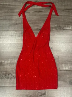 Meshki Seina Vermillion diamente halter mini dress thumbnail 10