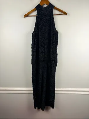 Nili lotan fringe feather halter silk blend dress in black size medium thumbnail 4