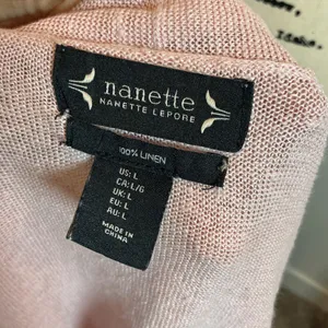 Nanette Lepore 100% Linen Cardigan Open Knit Lightweight Pink Sweater‎ Sz L thumbnail 7