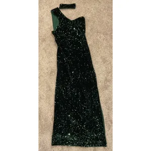 Double Crzy Emerald Green Sequin One-Shoulder Prom Formal Gown, sz S thumbnail 4