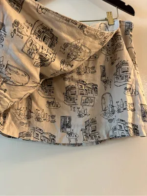 Abercrombie & Fitch Cream Linen Printed Mini Skirt with Sketch Print Medium thumbnail 5