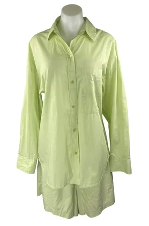 Abercrombie & Fitch Green Long Sleeve Button Shirt High Rise Shorts 2 Pc Set M/L thumbnail 1