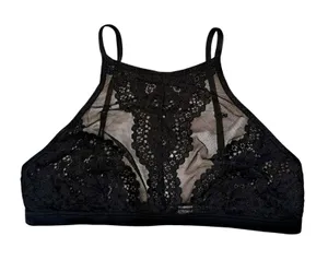 Victoria's Secret Black Lace Halter Bra Size Medium Sexy Romantic Coquette‎ thumbnail 1