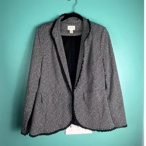 Women's Chico's Black White Herringbone Blazer Jacket Size 8 Chicos 1 thumbnail 1