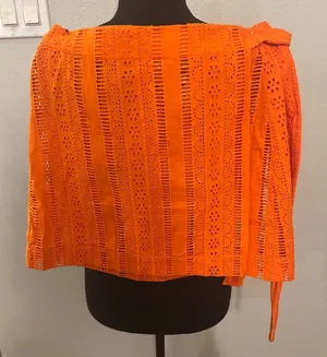 Damson Madder Fiji Bright Orange Eyelet Women's Wrap Mini Skirt Size 12 EUC thumbnail 1