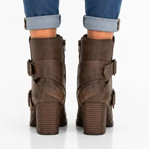 Naughty Monkey Cross My Heart Brown Distressed Leather Buckle Ankle Boots Women’s Size 9 thumbnail 3