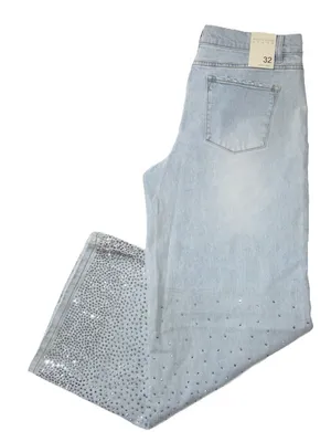 NWT Alice + Olivia Amazing Baggy in Rockstar Blue Rhinestone Wide Leg Jeans 32 thumbnail 9