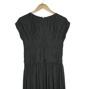 Peruvian Connection Small Black Micro Pleated V-Neck‎ Midi Dress Contemporary thumbnail 9
