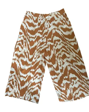 Nine West Wide Leg Cropped Pant Sz XL Fluid Zebra Print Brown/Cream Pockets thumbnail 1