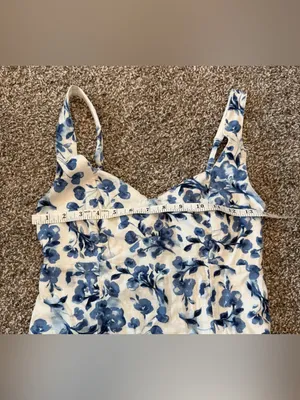 Abercrombie & Fitch Size XST Floral Linen Mini Dress in Blue and White Cotton thumbnail 7