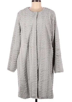 Fever Fuzzy‎ Faux Fur Coat Women's Medium Light Gray Button Neck Closure Lined thumbnail 1