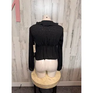 No Boundaries Black Ruffle Cardigan Top Womens Medium 8-10 Tie Front Long Sleeve thumbnail 7