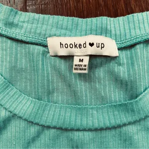 HOOKED UP turquoise teal baby doll top, size M thumbnail 6