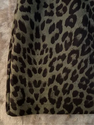 Leopard Print Faux Suede A-Line Mini Skirt Women’s Size M Black/Olive thumbnail 3