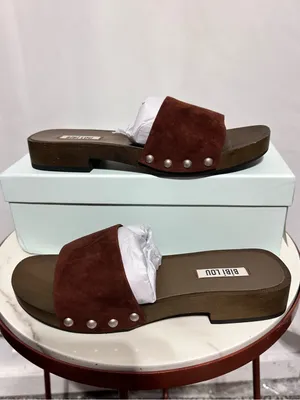 Bibi Lou wooden clog Brown Suede Stud Slide Sandals NWT full set 9 marron thumbnail 3