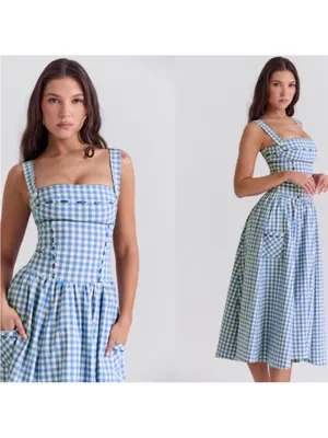 HOUSE OF CB 'Vivien' Regatta Blue Gingham Midi Sundress NEW thumbnail 4