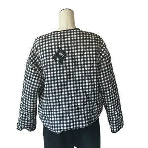 NWT Runway Houndstooth Gingham Black White Plaid Check Cotton Quilted Jacket XL thumbnail 4