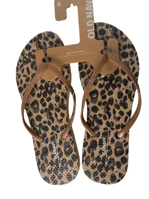 Old Navy Leopard Print Flip Flops with Brown Straps Sz 7 New With Tag thumbnail 1