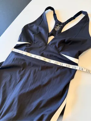 Bandier V-Neck Plunge Contrast Short Catsuit, black and white, stretchy, size M thumbnail 5