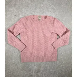 Vtg 90s LL Bean L Pink Lambs Wool Blend Cable‎ Knit Sweater Pullover thumbnail 3