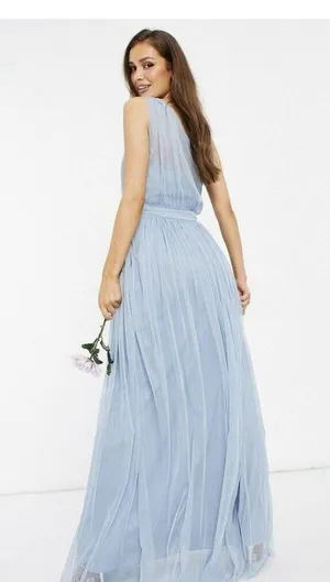 Anaya With Love Bridesmaid tulle one shoulder maxi dress in soft blue Zs 6 thumbnail 2