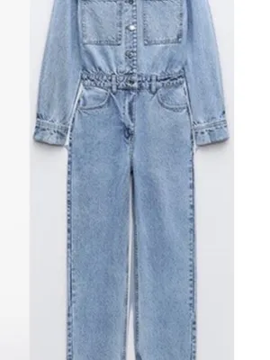 NWT ZARA Light Wash Denim Jumpsuit Boiler Long Sleeve Button Front S 0108/236 S thumbnail 4