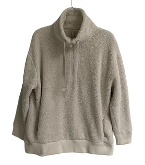 Athleta Talus teddy Sherpa half zip pull over cream sweatshirt L‎ thumbnail 1