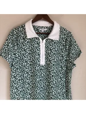 Chicos Polo Dress Womens 3 XL Green White Abstract Print Zip Golf Tennis EUC thumbnail 2