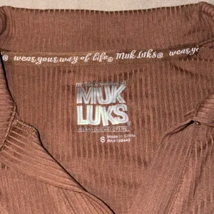 Muk‎ Luks Womens Brown Ribbed Knit Lounge Set Polo Top and Pants Small A685249 thumbnail 4