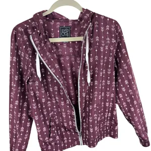 Empyre Burgundy‎ White Arrow Hooded Windbreaker Jacket Medium thumbnail 3