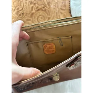VTG Hand Tooled Leather Purse Hand Bag Brown Floral SouthWestern Beautiful thumbnail 5